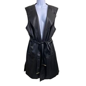 Marc New York Faux Leather Sleeveless Trench Coat Womens  XL Black Long Belted