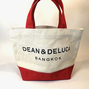 Dean & Deluca Bangkok Canvas Tote Bag - Natural Canvas Red - Small - Pocket