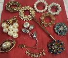 Vintage Lot Of 12 Assorted Brooch Pins Estate Multi-Color Rhinestone Pearl beads