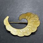 Ivar Holth Norway Vintage Sterling Yellow Guilloche Enamel Wave Brooch