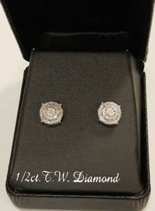 Sterling Silver 1/2 Carat T.W. Diamond Circle Stud Earrings  MSRP: $305