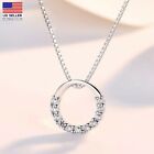 Women 925 Sterling Silver Chain Necklace Cubic Zirconia Eternal Circle Pendant