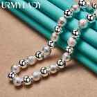 URMYLADY 925 Sterling Silver Smooth Matte 8MM Beaded Necklace For Women Jewelry