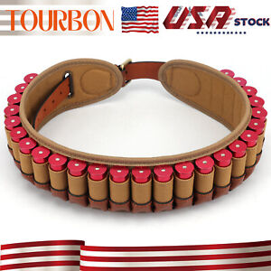 TOURBON Canvas Leather Cartridges Belt Ammo Carry 12 Gauge Shotgun Shells Holder