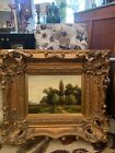 Antique Oil On Board Landscape Painting In Ornate Frame 29” X 25.5”