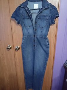 Celebrity Pink BOILERSUIT JUMPSUIT 1 pc Small Blue Jean Denim Puff Sleeve--NWT