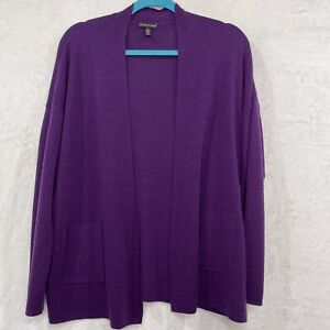 EILEEN FISHER Cardigan XS Merino Wool Sweater Open Front Pockets Purple NEW