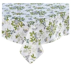 Bright Side Tablecloth Flower Butterfly Green Gray Yellow Fabric 60 Round