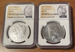 2023 P Morgan and Peace Dollar Two Coin First Releases Set NGC MS 70