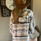L New Cozy Oversized Sherpa Hooded Aztec White Cardigan Sweater Coat Size LARGE