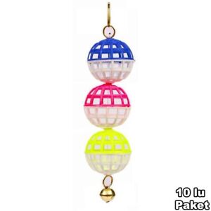 BIRD TOY Lot of 2 Bird Hanging Cage Toys 3 Lattice Balls Links Bell Colorful