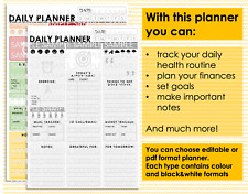 Planner tracker for mood, goal, health, notes daily tracking. Instant download