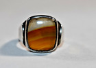 Vintage Sterling Silver MONTANA AGATE Rectangle Band Ring SZ 8.5