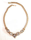 Vintage Napier Gold-Tone Curb-Link Necklace with Large Rhinestone Accents