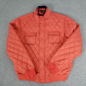 CHAPS Jacket Mens Large Orange Outdoor Diamond Quilted Puffer Pockets Button