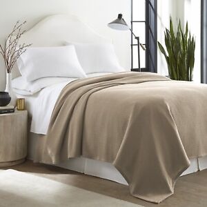 100% Cotton Blanket King Size Taupe Soft Lightweight 108 x 90 inches