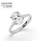 GIA, 1 CT, Solitaire 100% Natural Oval  Diamonds Engagement Ring, 18K White Gold
