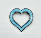 Vintage Sterling Silver 925 Norway Blue Enamel Open Heart Brooch