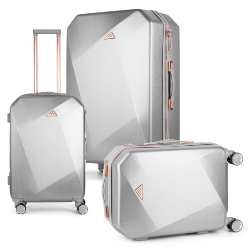 3 Piece Luggage Set ABS Hard Shell Business Suitcase Travel Carry on Bag Silver
