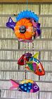 Hanging Folk Art Coconut Fish Hand Carved Mexico Home Tropical Wind Chime #4