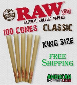 RAW KING SIZE CLASSIC CONES 100 PACK~ CIGARETTE PAPERS~CRUSH PROF BOX