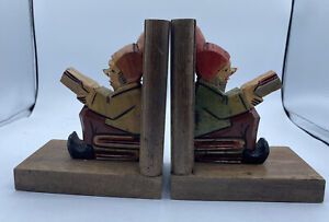 Vintage German Wooden Bookends Gnomes