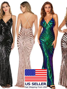 V Neck Spaghetti Strap Dress Elegant Party Prom Dresses Women Sequin Dress