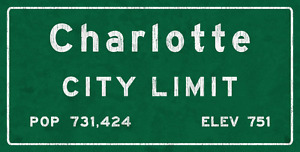 Charlotte City Limit Metal Sign, North Carolina, Population, Census, Travel