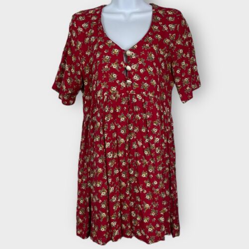 VTG 90s Sostanza Floral Babydoll Dress Red Womens Small Short Sleeve Mini Grunge