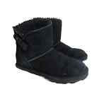 BEARPAW WOMENS MARGAERY Black Suede Sheepskin Ankle Boots sz 6 Boots