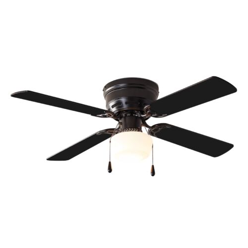 42 inch Hugger Indoor Ceiling Fan with Light Kit, Black, 4 Blades