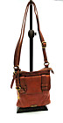 FOSSIL Maddox Brown/ Orange Soft Pebble Leather Flap Messenger Crossbody Bag