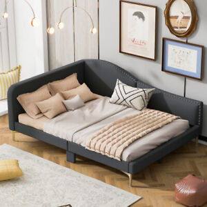 Twin Full Size Upholstered Daybed with Headboard & Armrest Linen Sofa Bed Frames