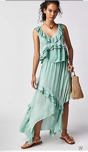 Free People If Only Set Turquoise Ombré Hi Low Top & Maxi Skirt Sz XS NWOT