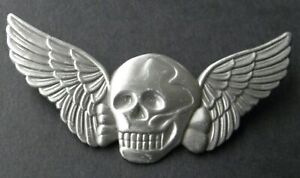 Skull Death Wings Biker Special Forces Pewter Hat Jacket Lapel Pin 3 inches