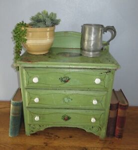 New ListingCabinet/Cupboard/Chest of Drawers-Primitive-AAFA-Old Green Paint-Child/Doll