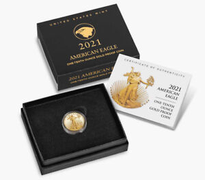 American Eagle 2021 ONE-TENTH Ounce Gold Proof Coin Type 2 West Point Mint F D