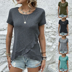 Women's Short Sleeve Ruffles Shirt Tops Summer Casual Blouse Party T Shirt US