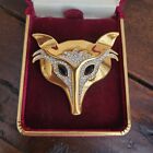 Vintage D'Orlan (Marcel Boucher) gold tone fox head pin brooch with Swarovski...