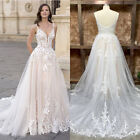 Beach Wedding Dresses Tulle A Line Spaghetti Strap Lace Applique Bridal Gowns