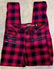 Hot Topic HT Denim High-Rise Red Plaid Jeans Size 3 Super Skinny Girls Women’s