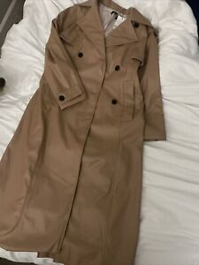 Vegan Leather Full Length Trench Coat Camel / Belted and Double Breast Button SM