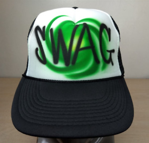 SWAG GRAFFITI ADJUSTABLE SNAPBACK TRUCKER/MESH HAT/CAP, GREEN/BLACK, PAINTED