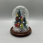 Beaded Christmas Tree under Glass Dome Present Snow Mini Miniature 4.75x4”