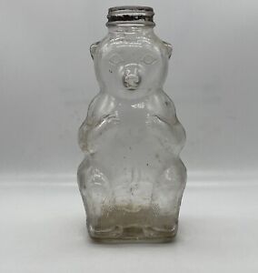 Vintage Snow Crest Beverages Teddy Bear Salem MA Glass Bottle Bear Shape Glass