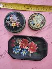 VTG HP lot of wood boxes trinket box and tiny tole tray plaid floral dragonfly