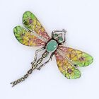 Vintage Dragonfly Emerald Ruby Plique a Jour Enamel Brooch in Sterling Silver