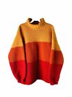 VTG 90s Womens XL Chunky Cowichan Wool Color Block Turtleneck Sweater Streetwear