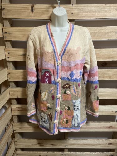 Vintage Handknits by Storybook Knits Cat Cardigan Sweater Woman's Size M KG JD