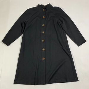 Vintage Lilli Ann Coat Womens Large Black Trench Button Band Lightweight Trench